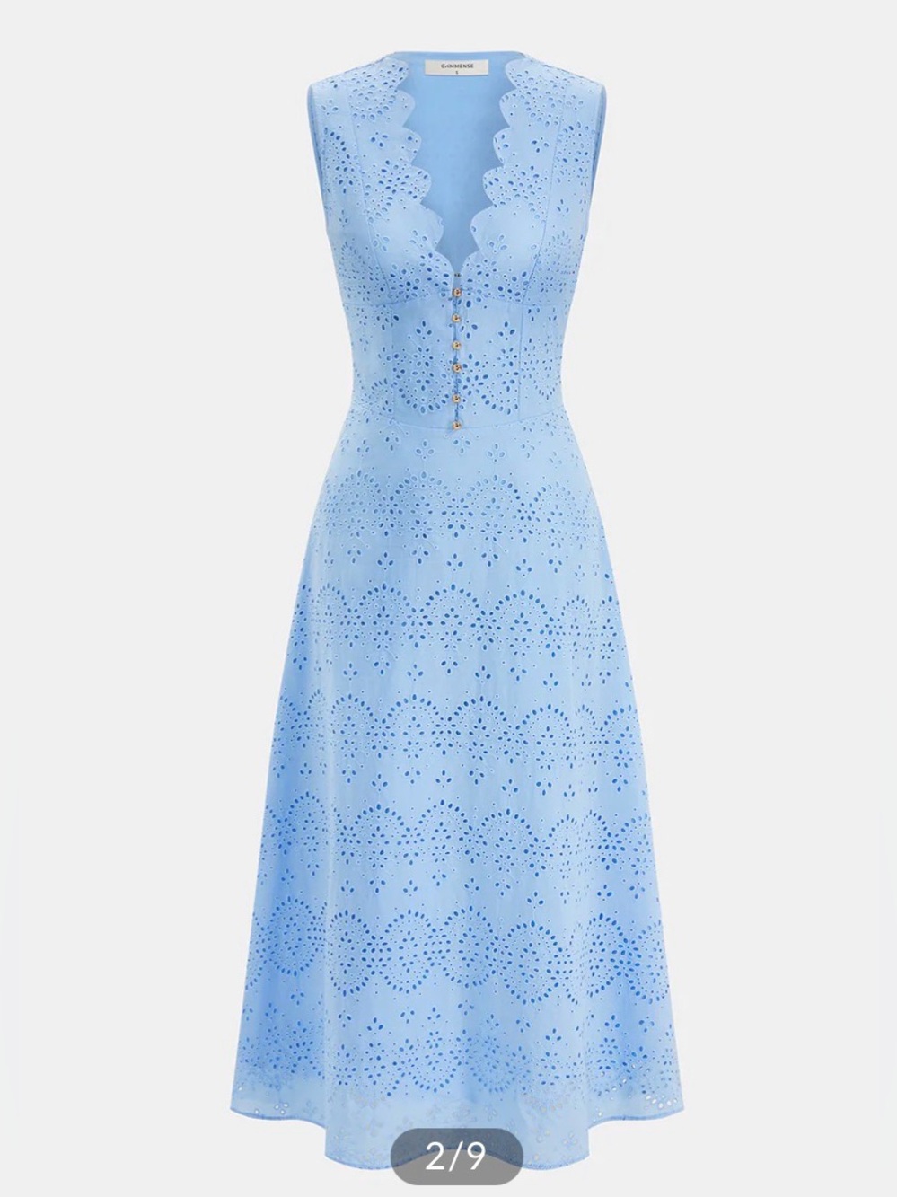 Commense cotton sleeveless embroidered eyelet dress with deep v neck - Picture 2 of 8